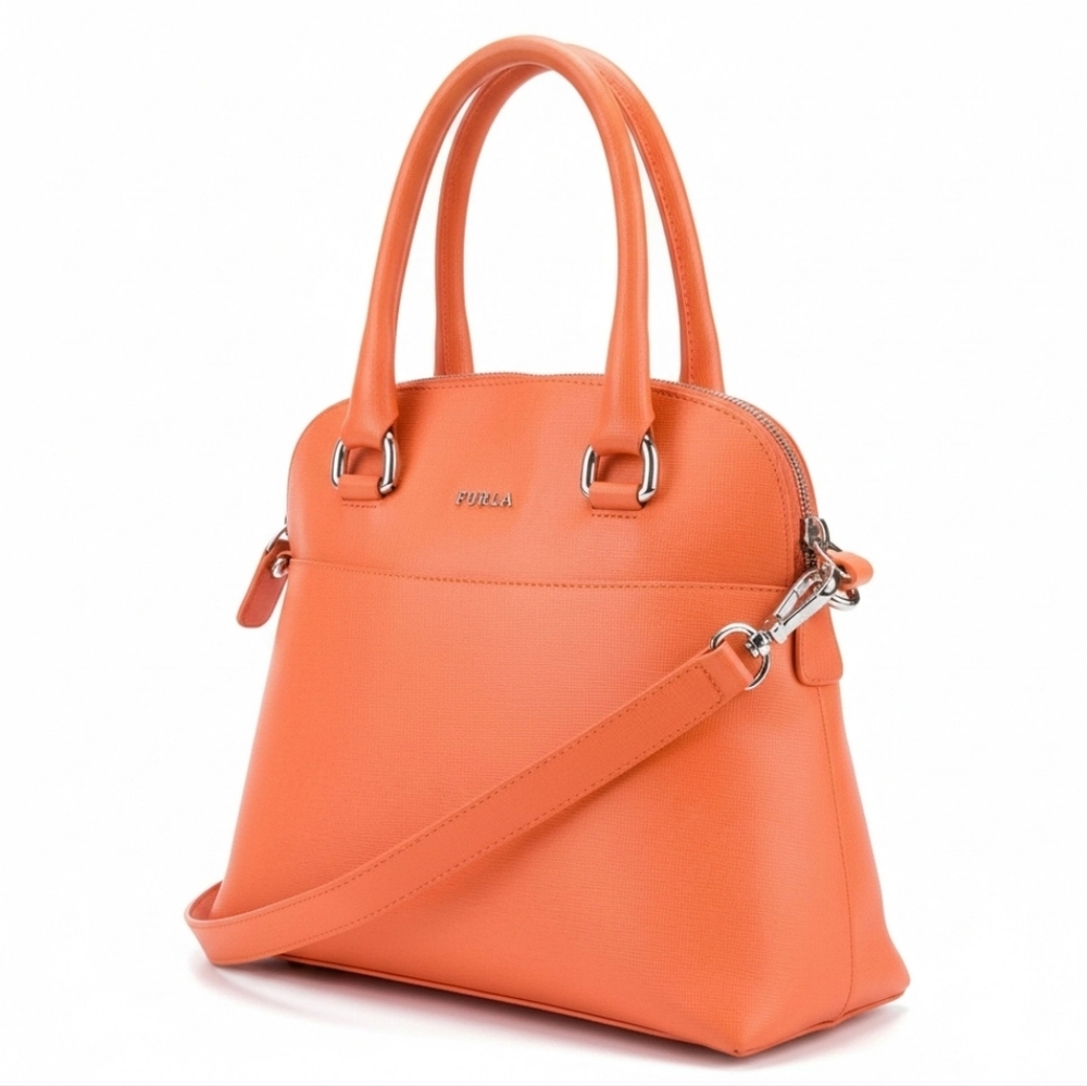 Furla Piper Orange Saffiano Leather Satchel